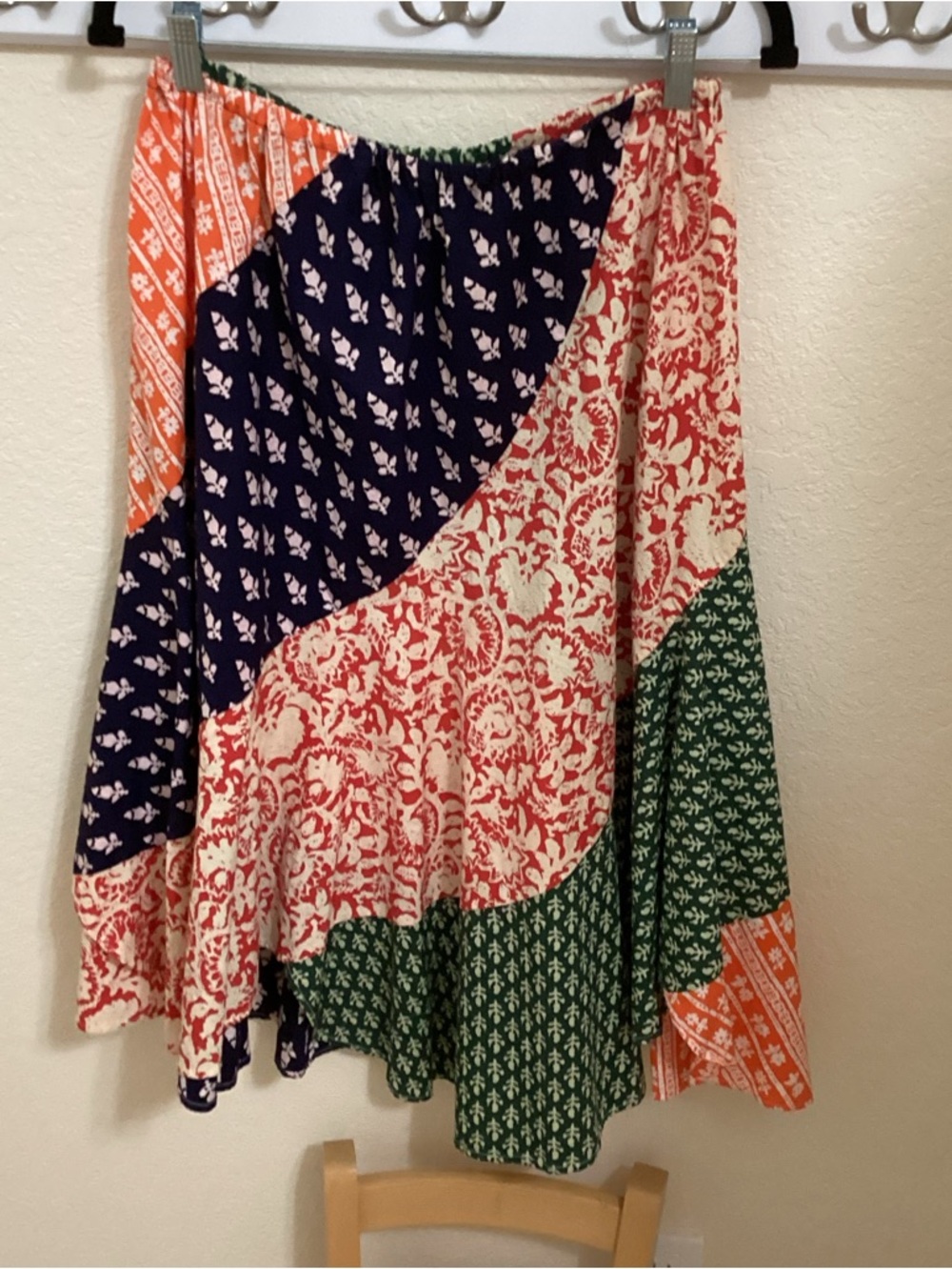 Patchwork Boho Skirt in Navy, Red, Green & Orange